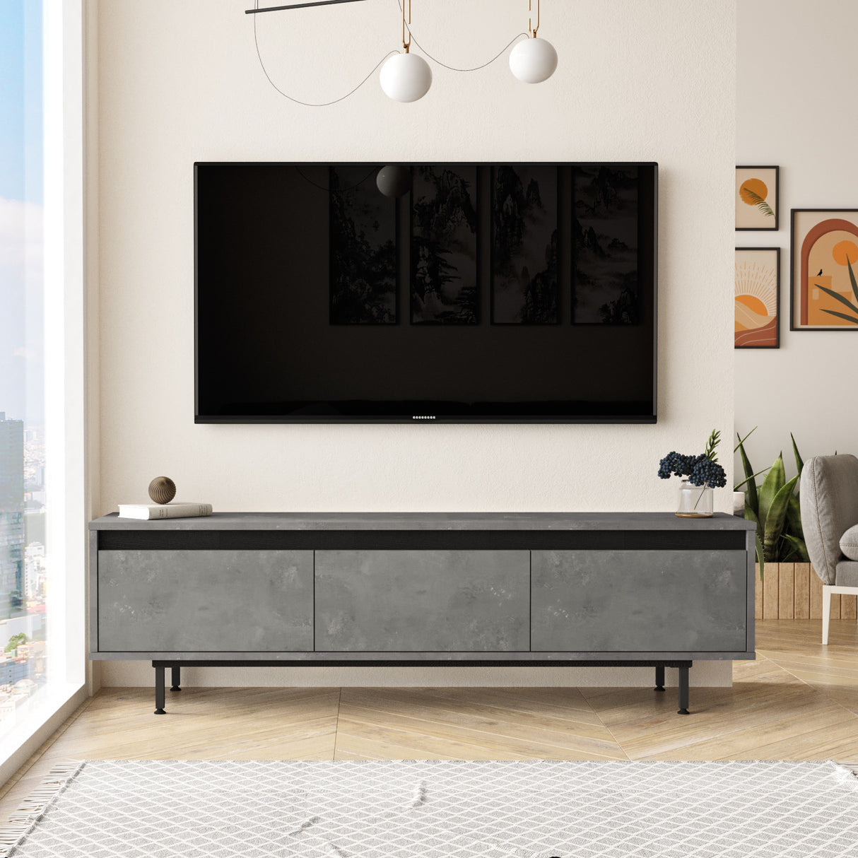 TV Møbel Maya Sølv Sort Melamin 160x45,2x35,5 cm