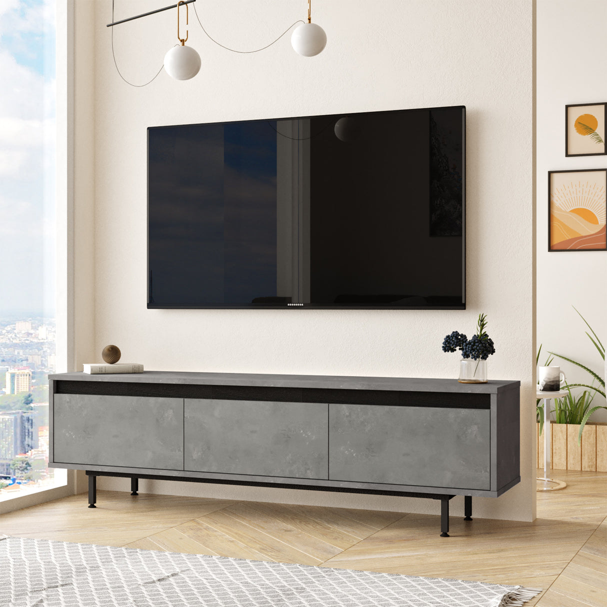 TV Møbel Maya Sølv Sort Melamin 160x45,2x35,5 cm
