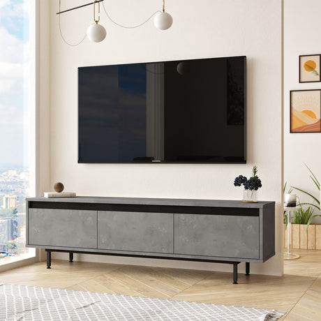 TV Meubels - TV Meubel Maya Zilver Zwart Melamine 160x45,2x35,5 cm - Dimehouse