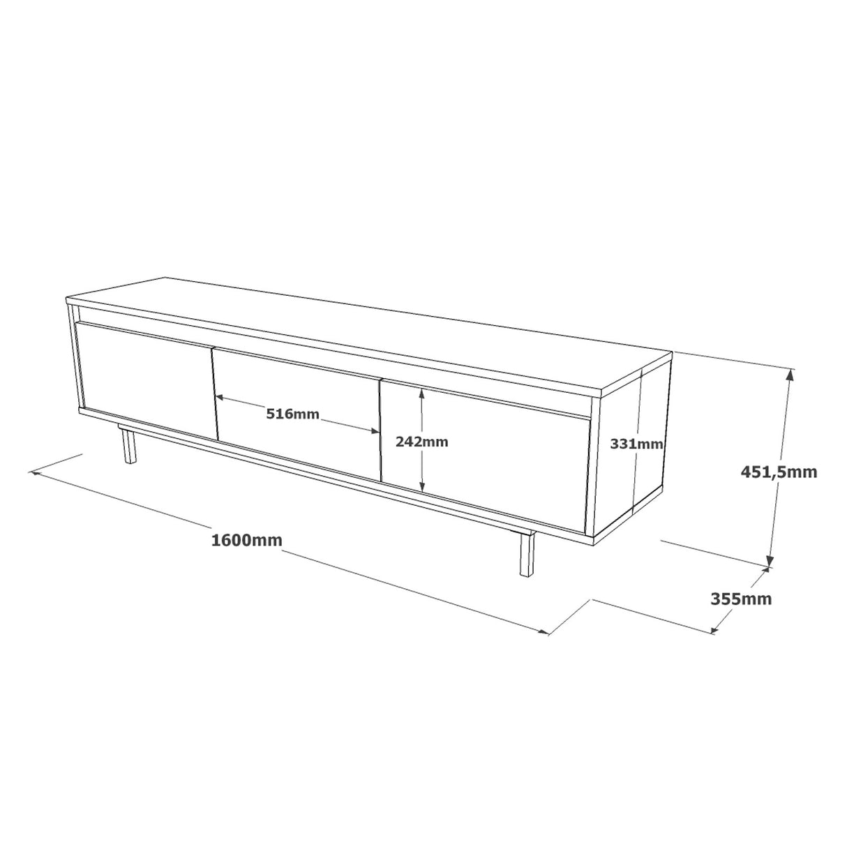 TV Møbel Maya Sølv Sort Melamin 160x45,2x35,5 cm