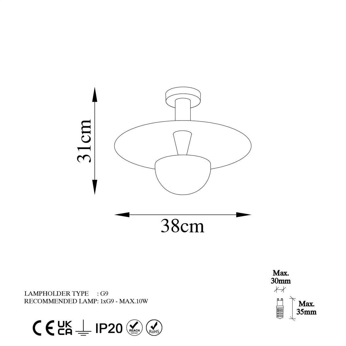 Plafondlamp 38 cm Koperkleurig Metaal Elevate