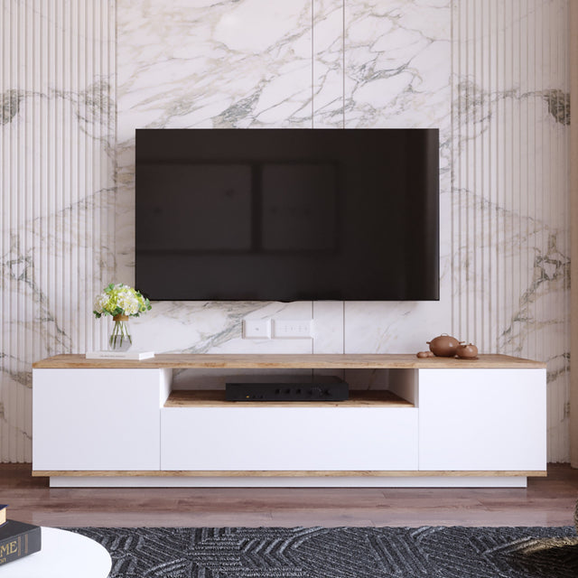 TV Meubels - TV Meubel Salerno Atlantisch Dennenhout Wit Melamine 180x44,6x44,5 cm - Dimehouse