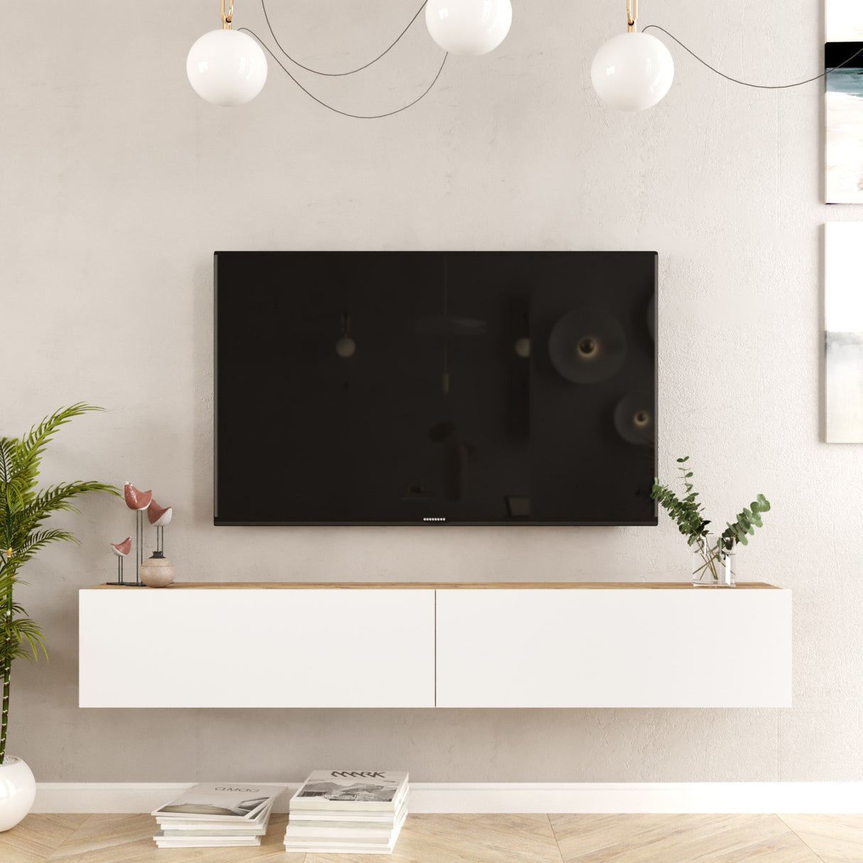 TV møbel Torino Atlantic Fyrtræ Hvid Melamin 180x29,6x31,6 cm