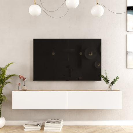 TV Meubels - Zwevend TV Meubel Turin Atlantisch Dennenhout Wit Melamine 180x29,6x31,6 cm - Dimehouse