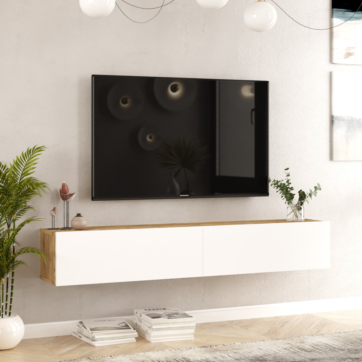 TV møbel Torino Atlantic Fyrtræ Hvid Melamin 180x29,6x31,6 cm