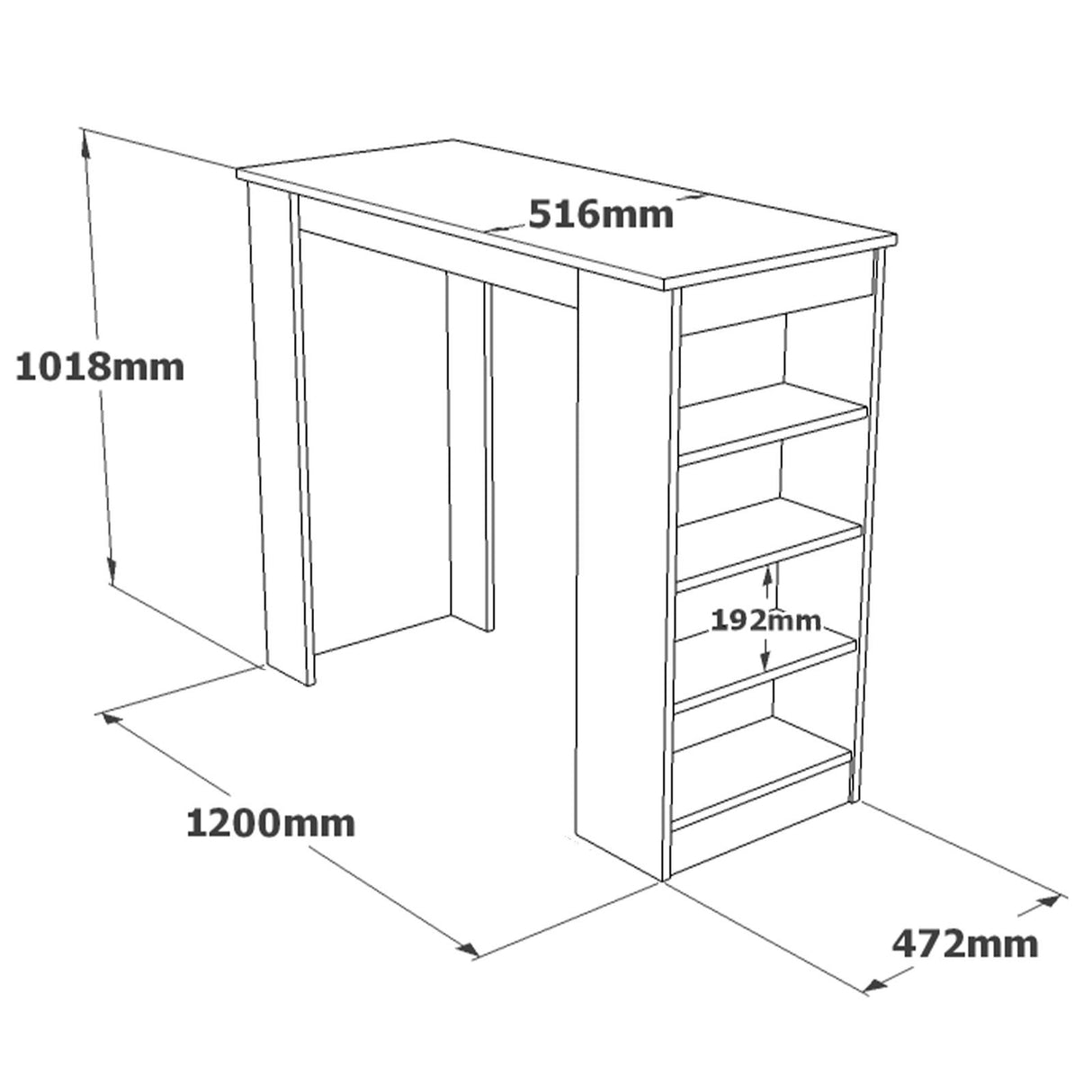 Barbord Paphos Atlantic Pine Wood Hvid Melamin 120x101,8x51,6 cm