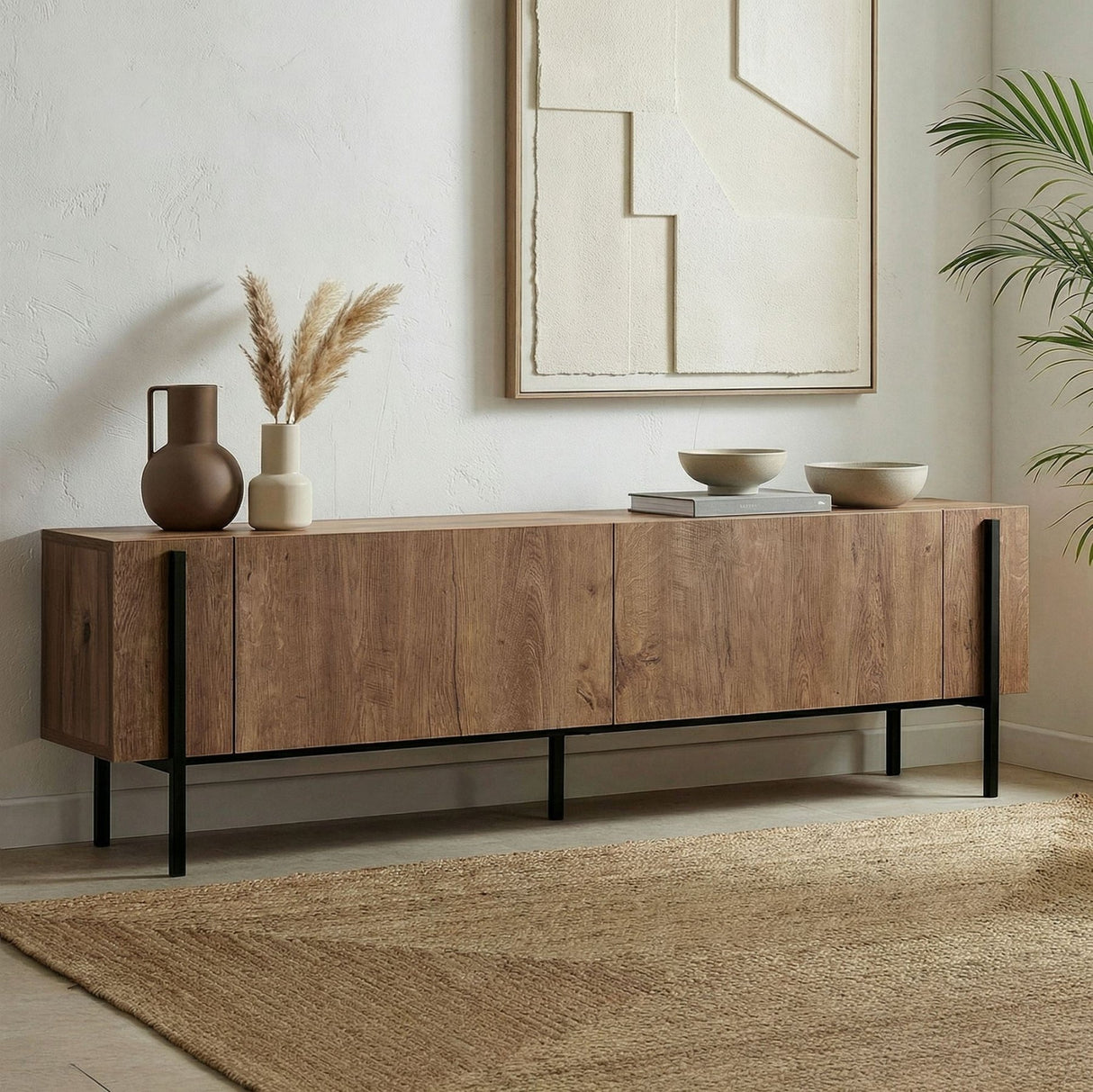 Nexus tv-meubel eikenlook zwart 180 cm Kafkas eikenlook / Zwart Gemelamineerd hout