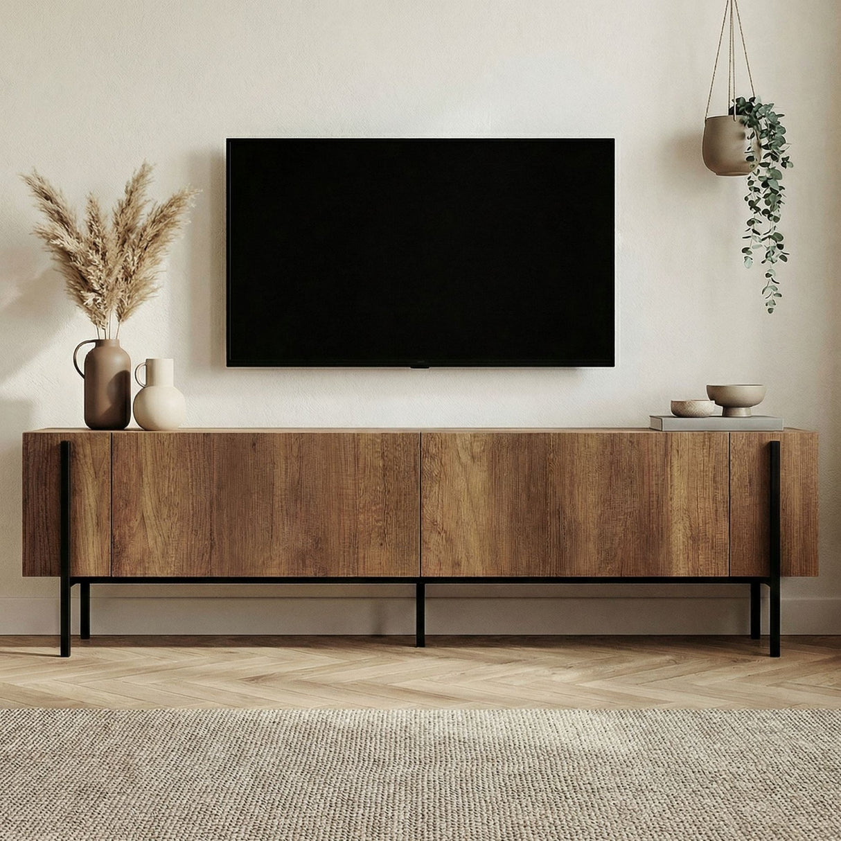 Nexus tv-skab valnøddelook sort 180 cm barok valnøddelook og sort melamintræ komposit