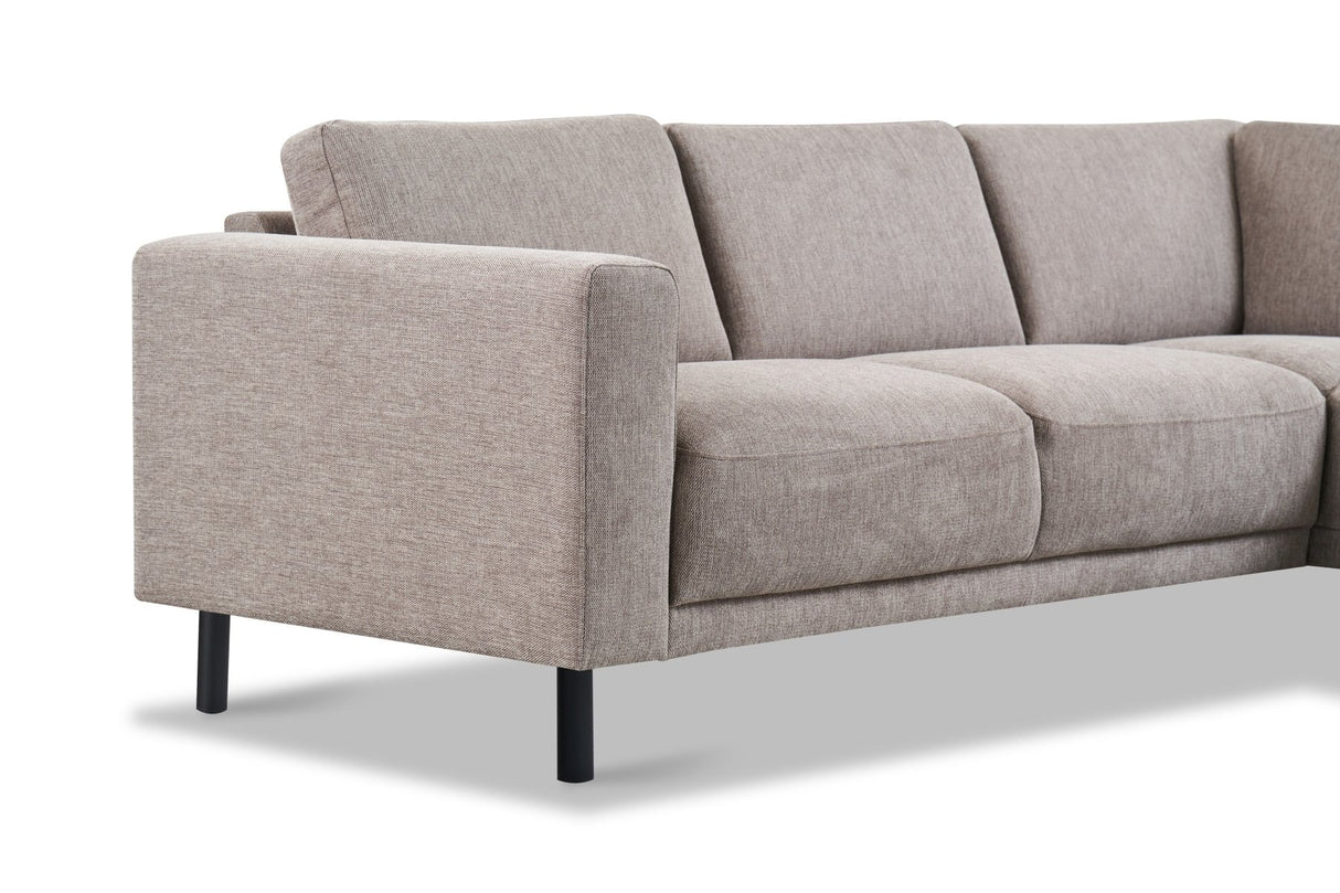 Banken - Moderne 3 - zits Hoekbank Rechts Taupe Stof Aniko met Lounger 240x197x78 cm - Dimehouse