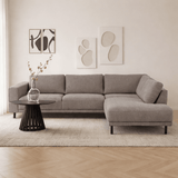 Banken - Moderne 3 - zits Hoekbank Rechts Taupe Stof Aniko met Lounger 240x197x78 cm - Dimehouse