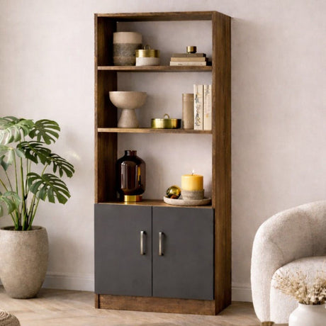 Boekenkasten - Boekenkast Aventur Walnoot Antraciet Melamine 63,6x140x37,6 cm - Dimehouse