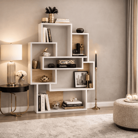 Boekenkasten - Boekenkast Barce Wit Eik Melamine 101x132x22 cm - Dimehouse