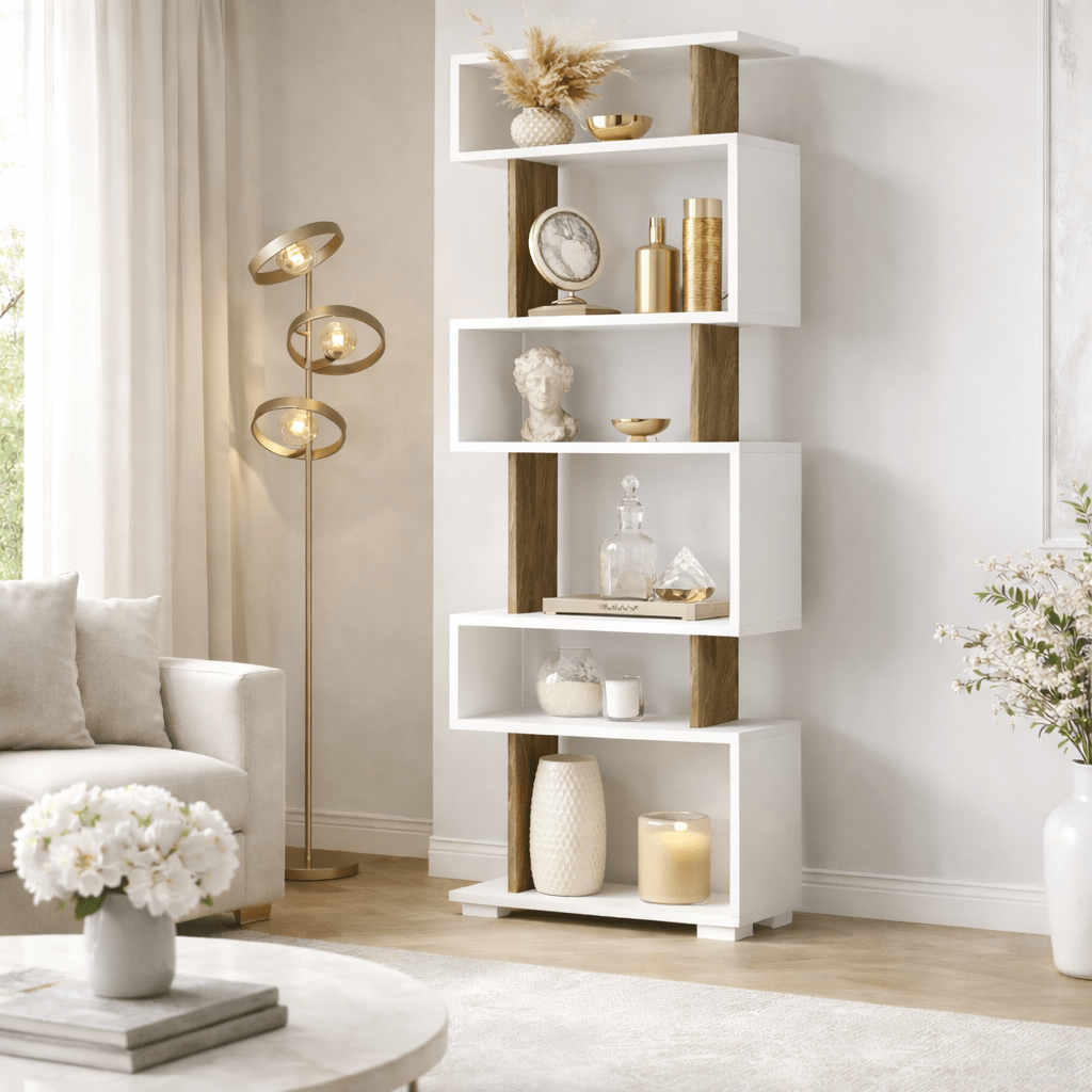 Design reol hvid med valnød melamin Blok 60x165x19,5 cm