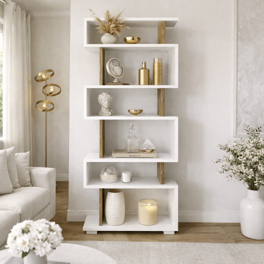 Design reol hvid med valnød melamin Blok 60x165x19,5 cm