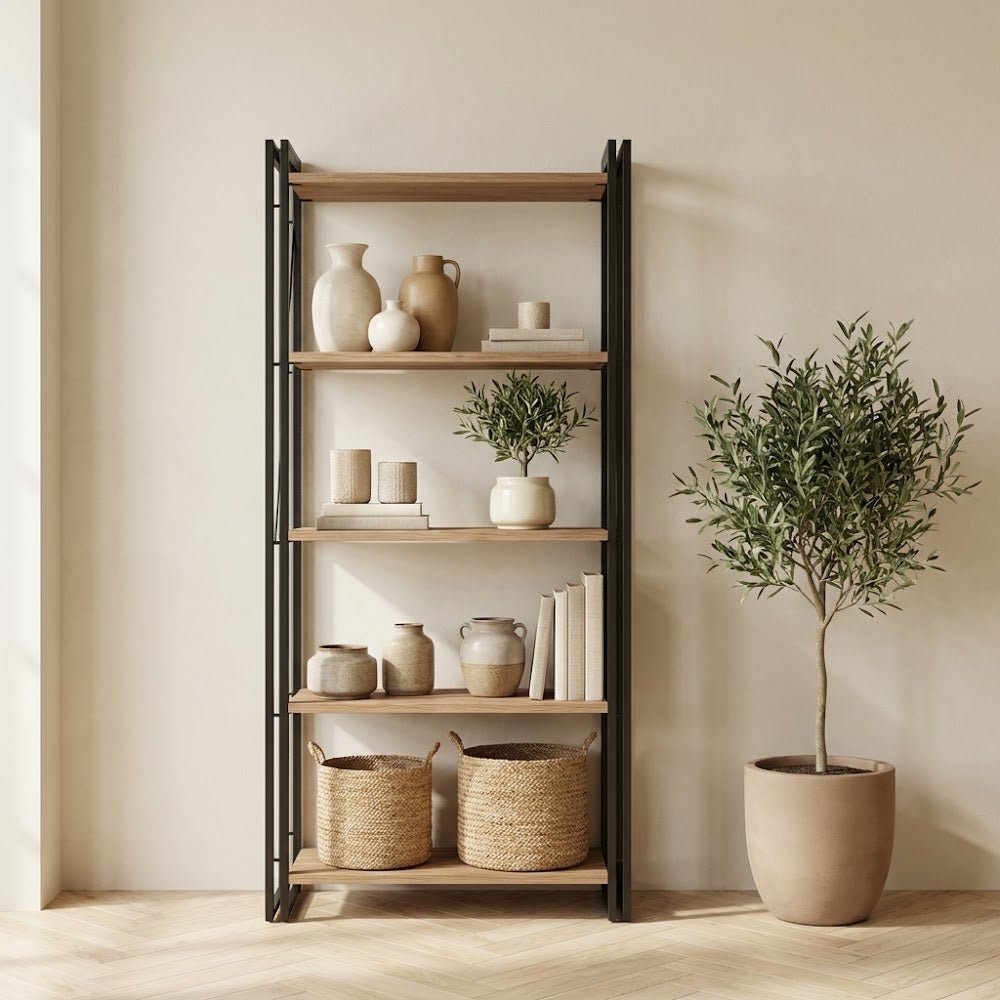 Industriel reol fyrretræ melamin sort metal Cosmo 60x180x35 cm