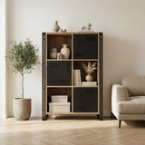 Industriskab fyrretræ melamin sort metal Cosmo 89x127x35 cm