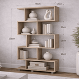 Boekenkasten - S - vormige boekenkast eiken melamine Elif 90x156x20 cm - Dimehouse