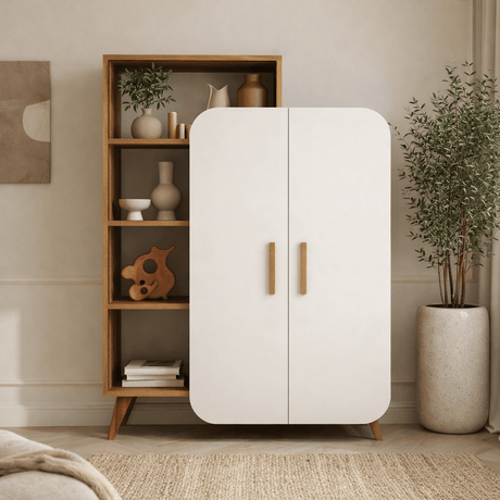 Boekenkasten - Scandinavische boekenkast walnoot wit melamine Form 90x132x32 cm - Dimehouse