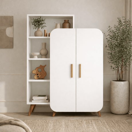 Boekenkasten - Scandinavische boekenkast wit melamine Form 90x132x32 cm - Dimehouse