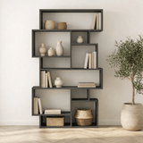 Boekenkasten - Asymmetrische boekenkast antraciet melamine Karmato 96x168,5x25,5 cm - Dimehouse