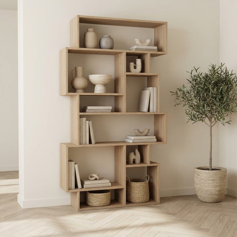 Asymmetrisk reol eg look melamin Karmato 96x168,5x25,5 cm