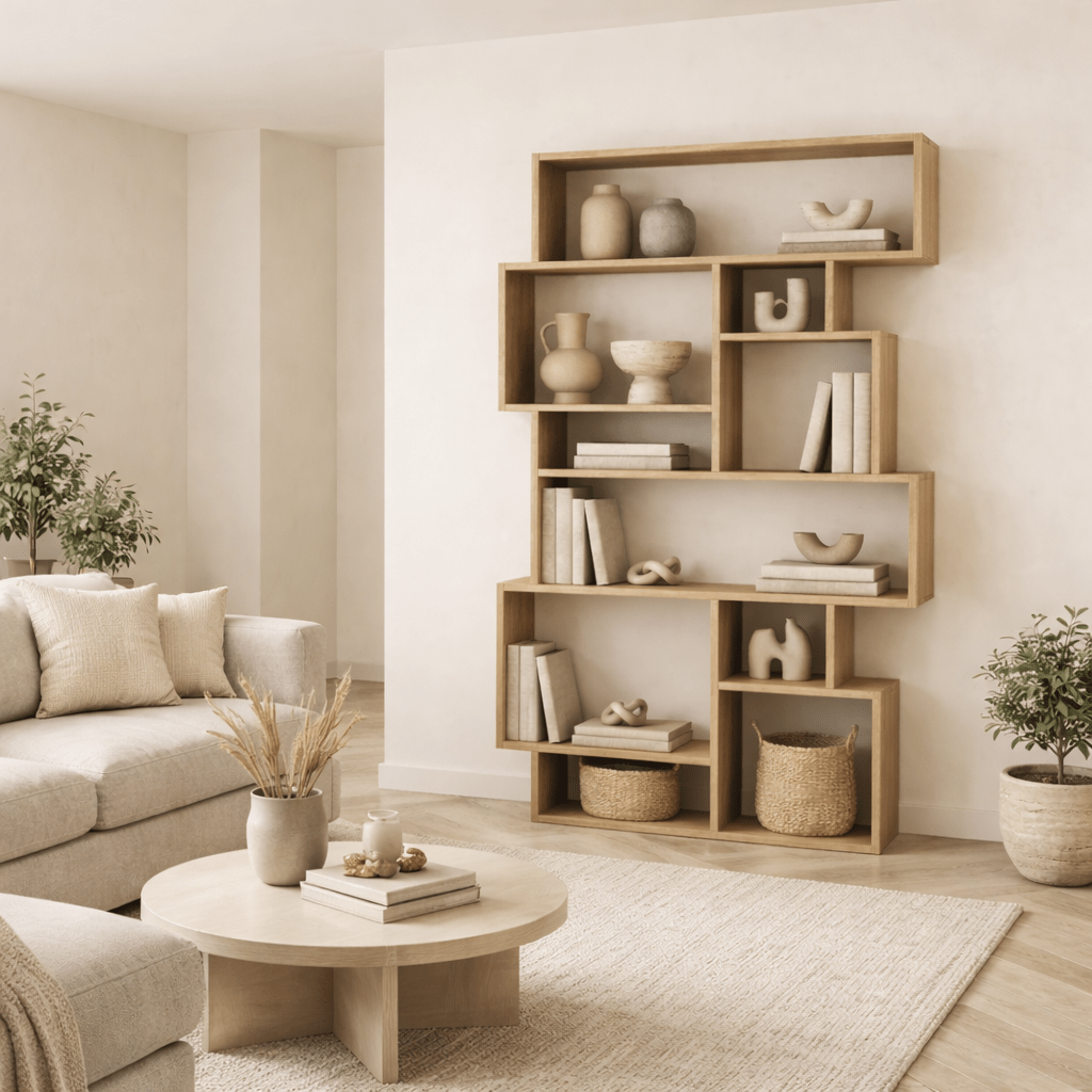 Asymmetrisk reol eg look melamin Karmato 96x168,5x25,5 cm