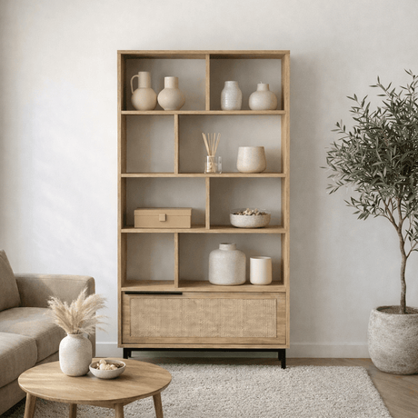 Boekenkasten - Boekenkast Kosmos Walnoot Eik Melamine 83,9x175,6x29,5 cm - Dimehouse