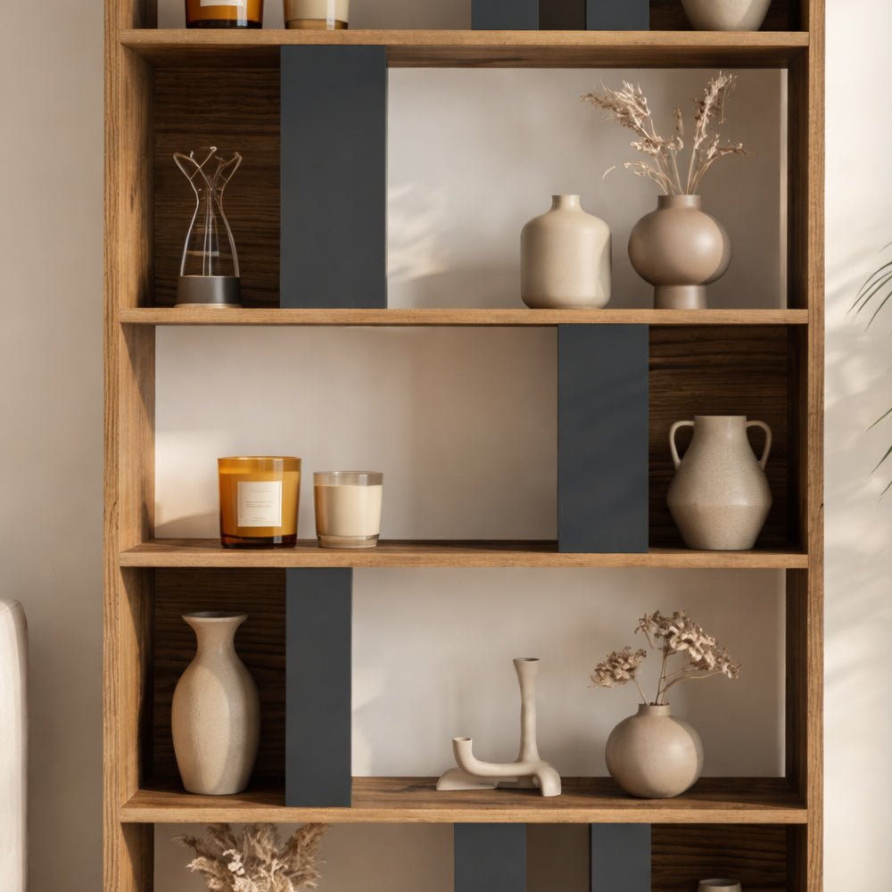 Asymmetrisk reol antracit valnød melamin Lima 90x180x20 cm
