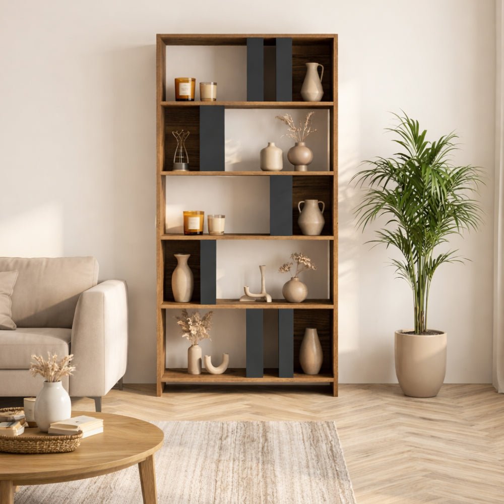 Asymmetrisk reol antracit valnød melamin Lima 90x180x20 cm