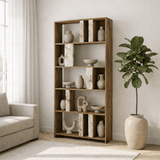 Asymmetrisk reol marmor look valnød melamin Lima 90x180x20 cm