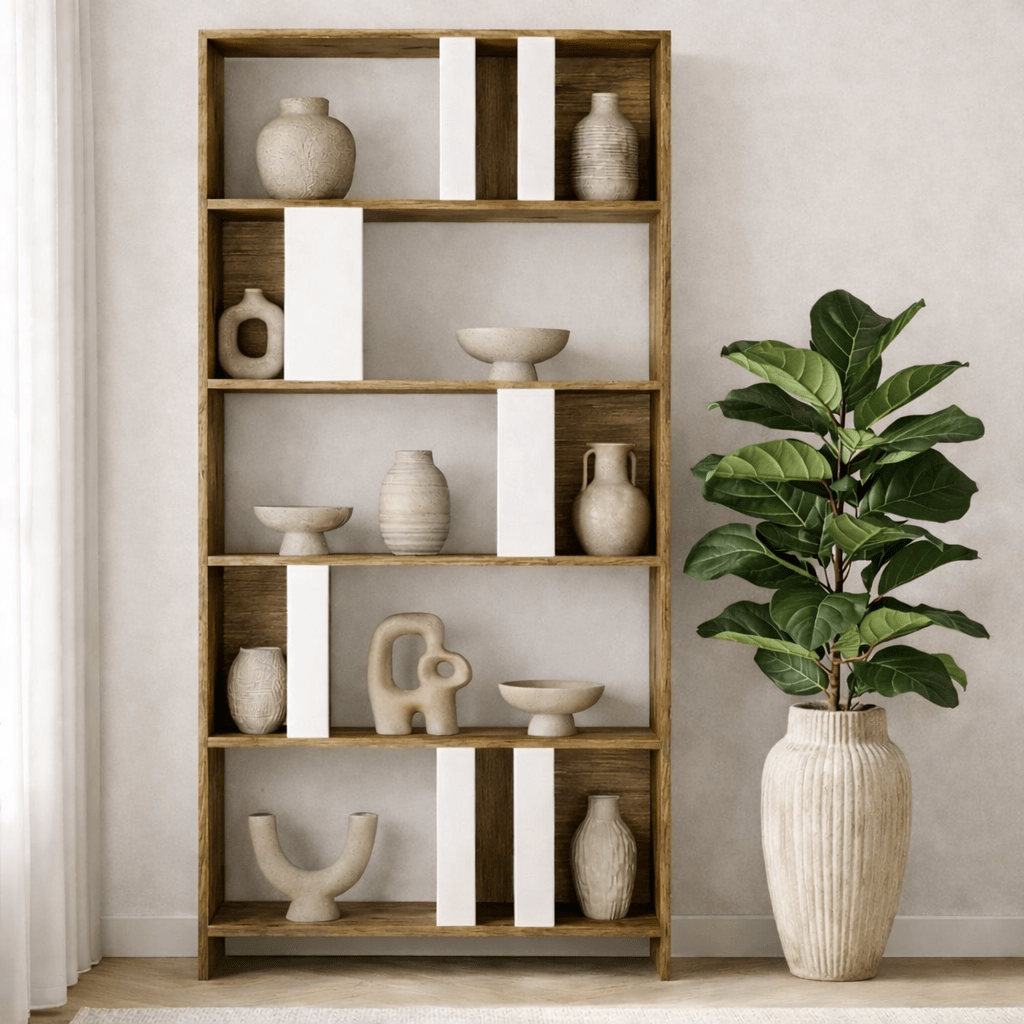 Asymmetrisk reol hvid valnød melamin Lima 90x180x20 cm