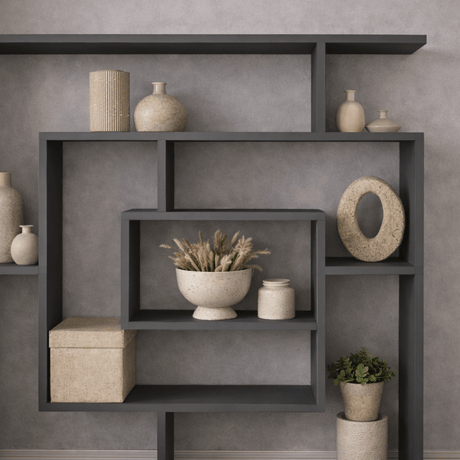 Boekenkasten - Boekenkast Maze Antraciet Melamine 125x129x22 cm - Dimehouse