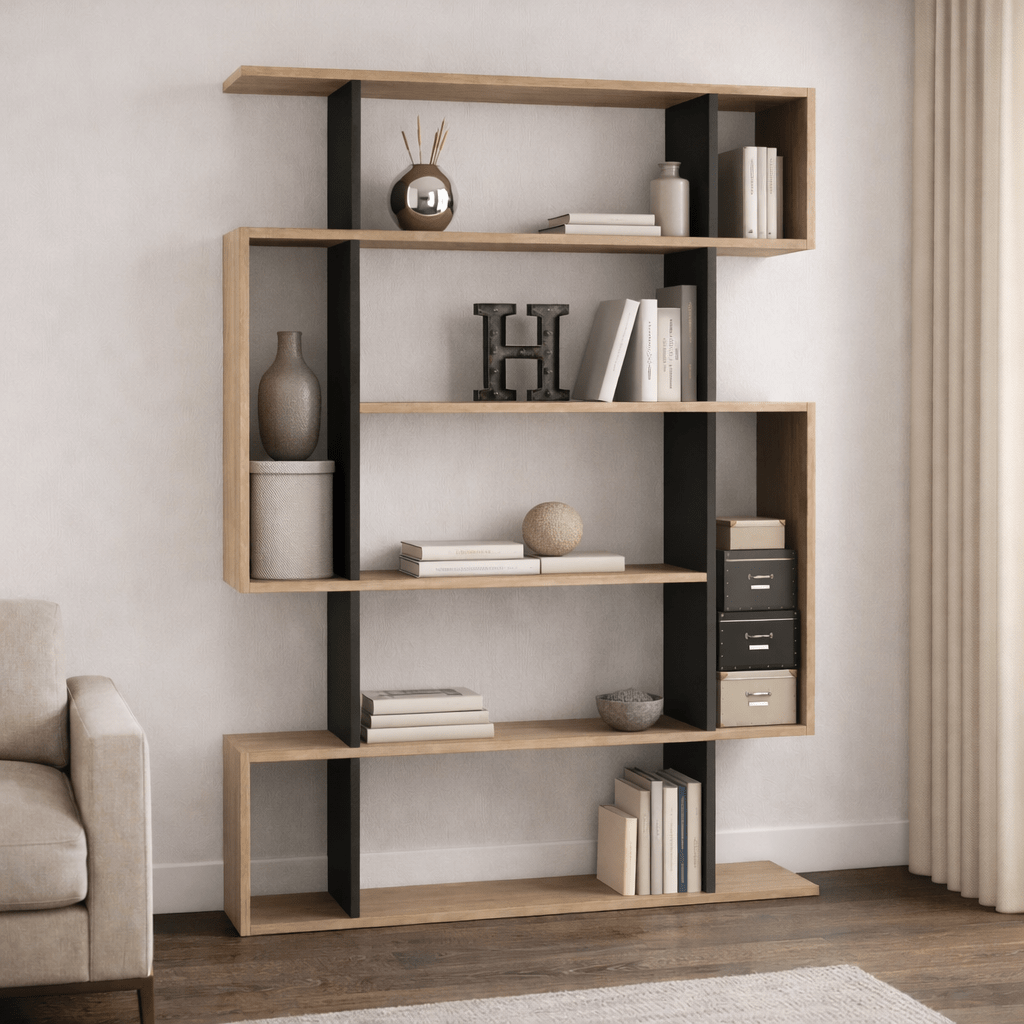 Boekenkasten - Boekenkast Mito Sonoma Eik Antraciet Melamine 110x161x25,5 cm - Dimehouse