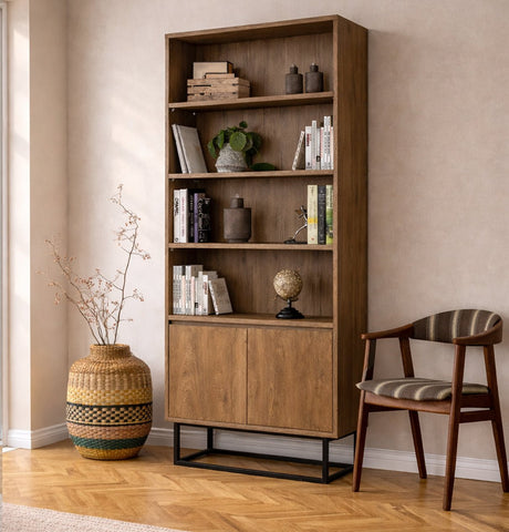 Boekenkasten - Boekenkast walnoot melamine Rea 80x182x36 cm - Dimehouse