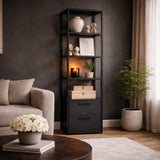 Boekenkasten - Boekenkast Robbins Black Zwart Antraciet Melamine 39x160x39 cm - Dimehouse