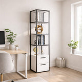 Boekenkasten - Boekenkast Robbins Black Zwart Wit Melamine 39x160x39 cm - Dimehouse