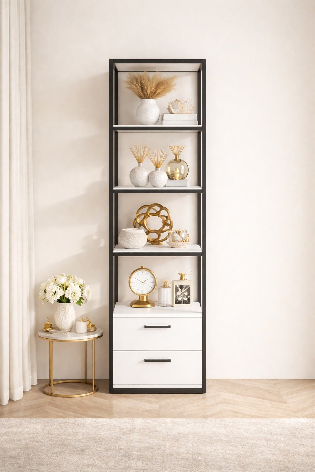 Boekenkasten - Boekenkast Robbins Black Zwart Wit Melamine 39x160x39 cm - Dimehouse