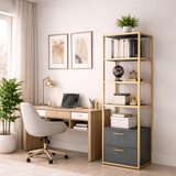 Boekenkasten - Boekenkast Robbins Gold Goud Antraciet Melamine 39x160x39 cm - Dimehouse