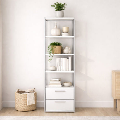 Boekenkasten - Boekenkast Robbins White Wit Melamine 39x160x39 cm - Dimehouse
