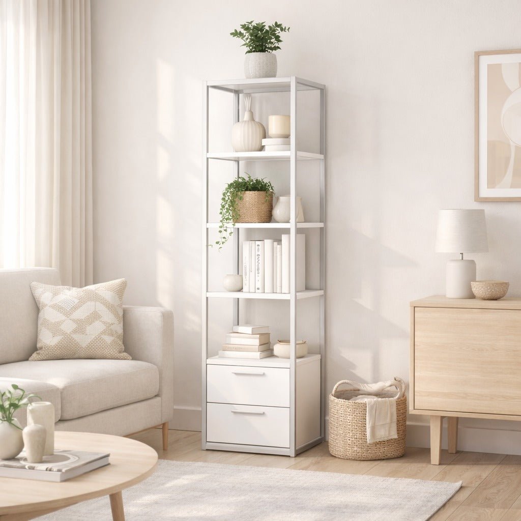 Boekenkasten - Boekenkast Robbins White Wit Melamine 39x160x39 cm - Dimehouse
