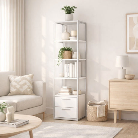 Boekenkasten - Boekenkast Robbins White Wit Melamine 39x160x39 cm - Dimehouse
