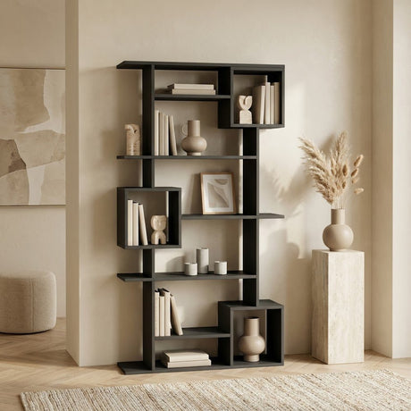 Boekenkasten - Asymmetrische boekenkast antraciet melamine Soto 92x173x28 cm - Dimehouse