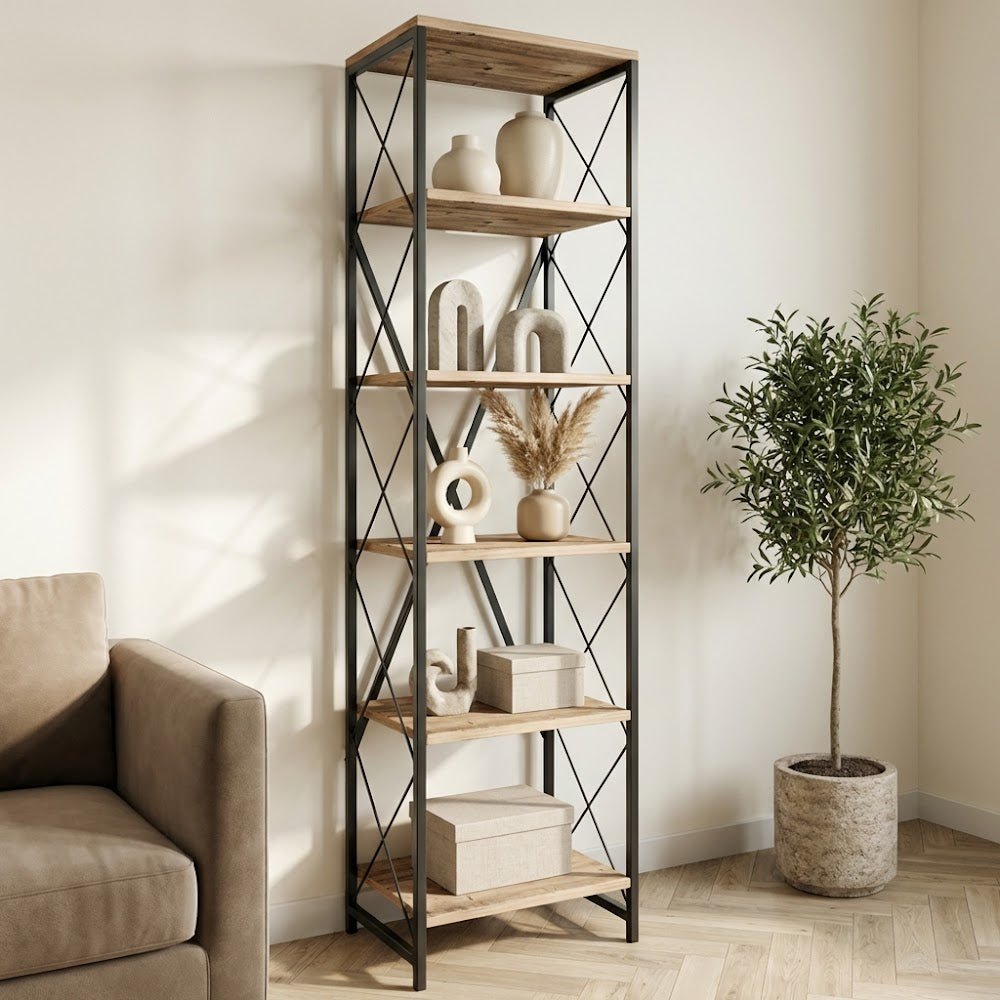 Reol Suadiye Atlantic Pine Black Melamin 50x180x30 cm