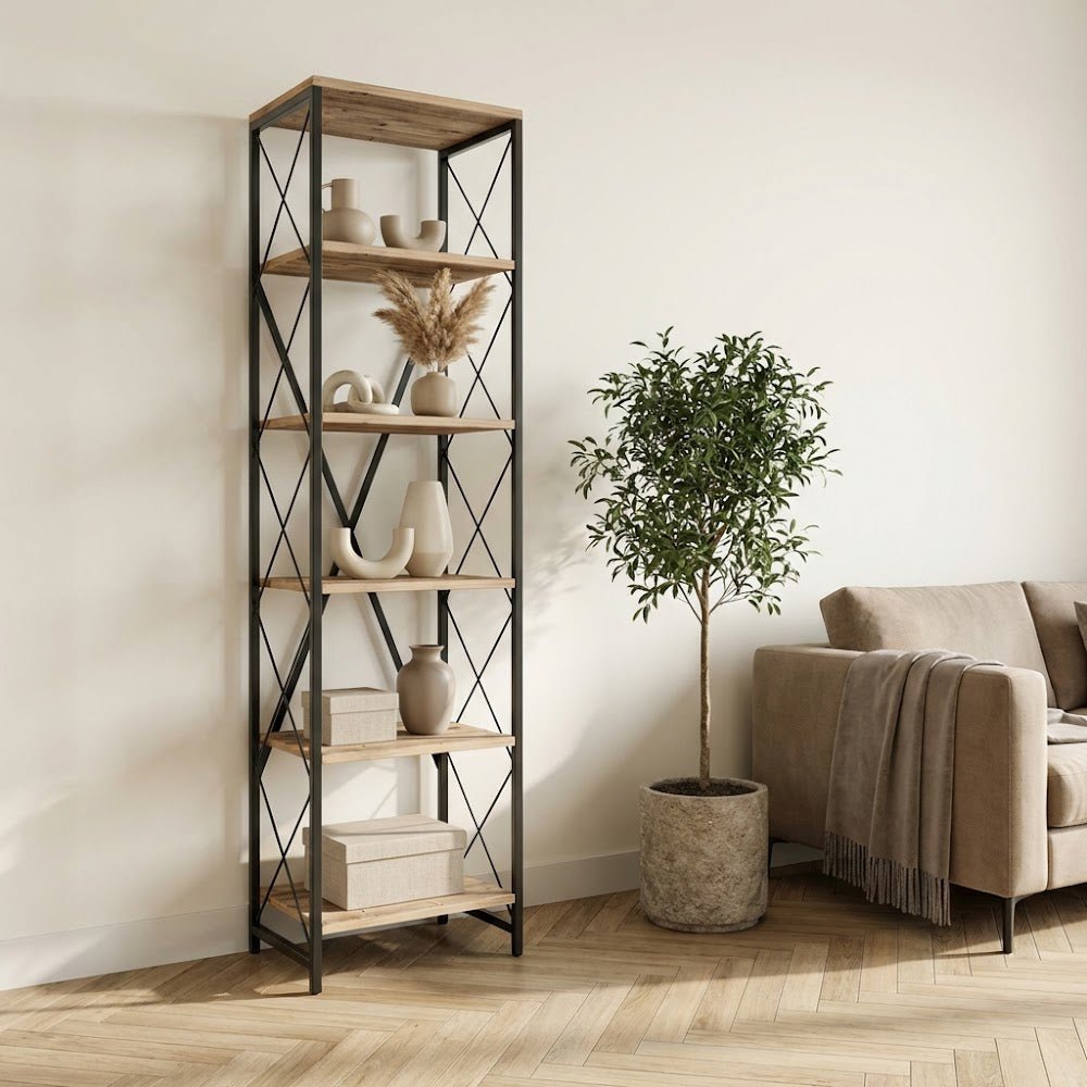 Reol Suadiye Atlantic Pine Black Melamin 50x180x30 cm