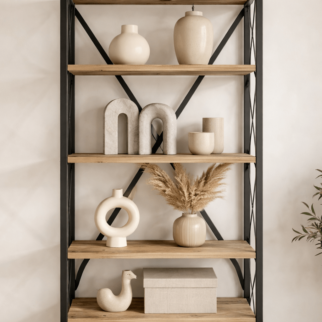 Reol Suadiye Atlantic Pine Black Melamin 50x180x30 cm