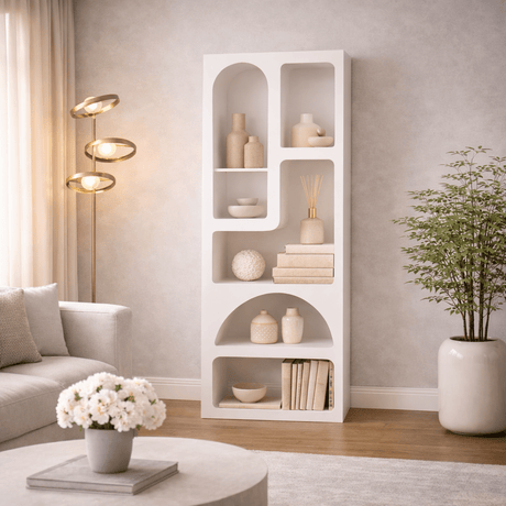Boekenkast met organische vormen wit melamine Nolen 60x150x32 cm