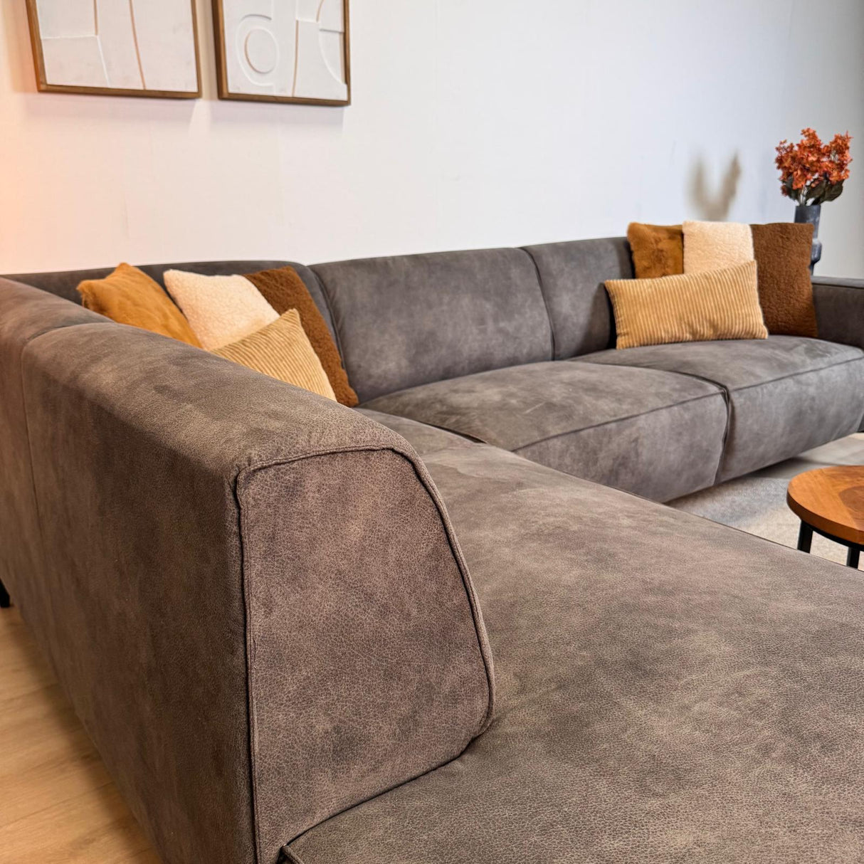 Industriel hjørnesofa Brisbane i øko-læder antracit - venstre 