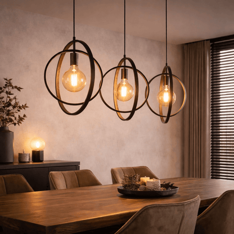 Hængelampe Industriel - sort - rundt metal - Otan 3-light