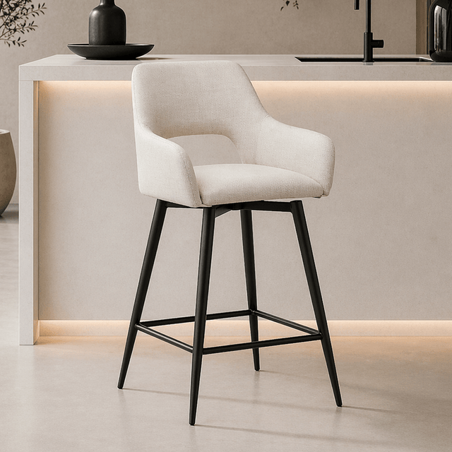Barkrukken - Draaibare Barkruk Beige Stof Skye - Zithoogte 67 cm - Met Armleuningen - Dimehouse