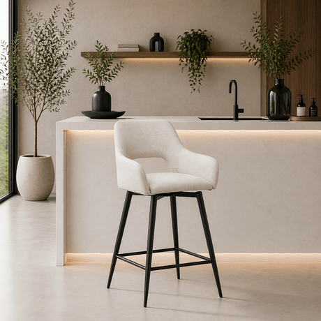 Draaibare Barkruk Beige Stof Skye - Zithoogte 67 cm - Met Armleuningen